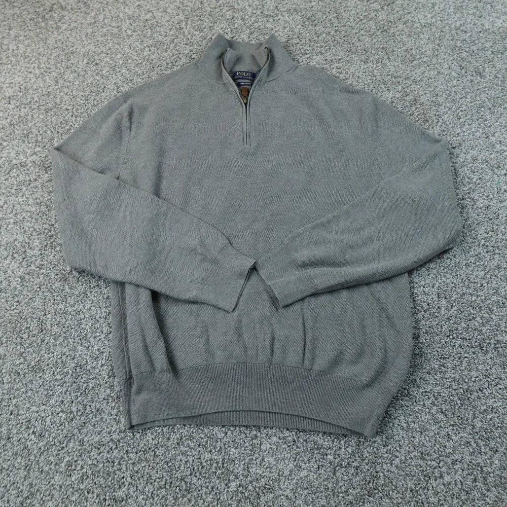 Polo Ralph Lauren Sweater Mens XL Gray Pony Logo 1/4 Zip Mock Neck Pullover Knit